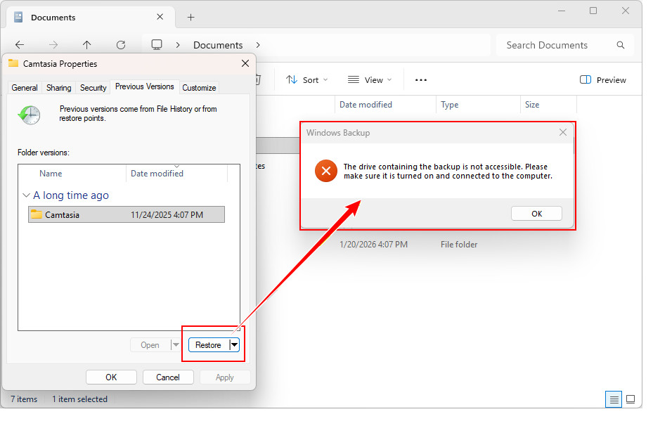 Impossibile accedere all’unità di backup