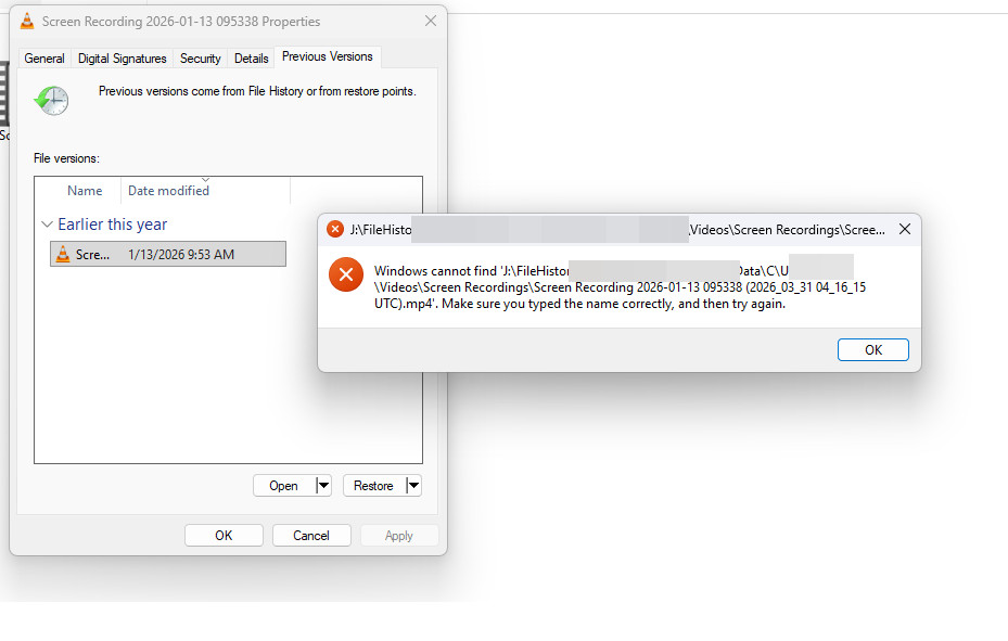 File di backup mancanti
