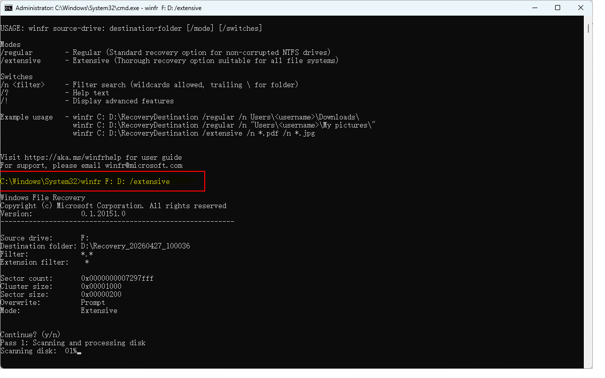 Recupero file da formattazione rapida con WFR