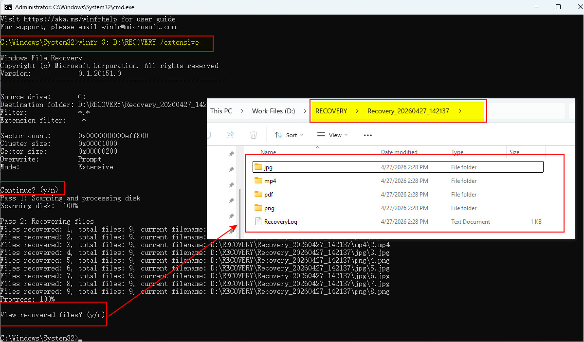 Windows File Recovery recupero USB formattata
