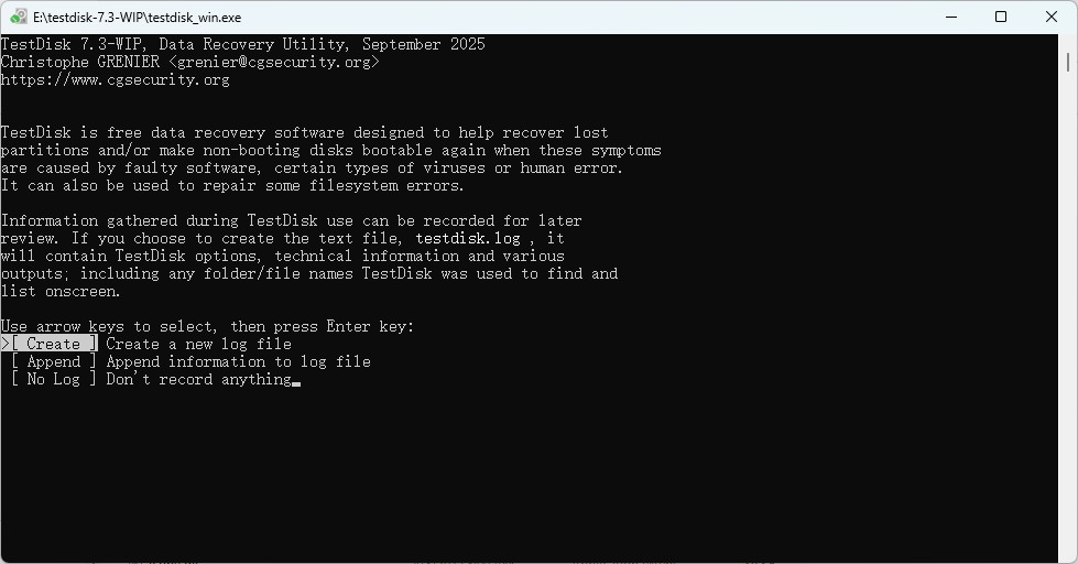 Creare un file di registro con TestDisk