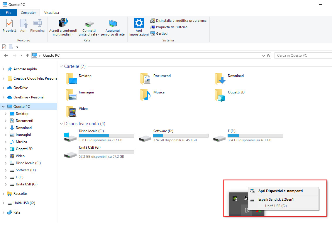 Collega l'unità USB al PC