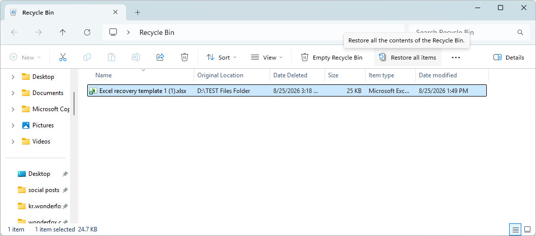 Ripristinare un file Excel eliminato dal Cestino