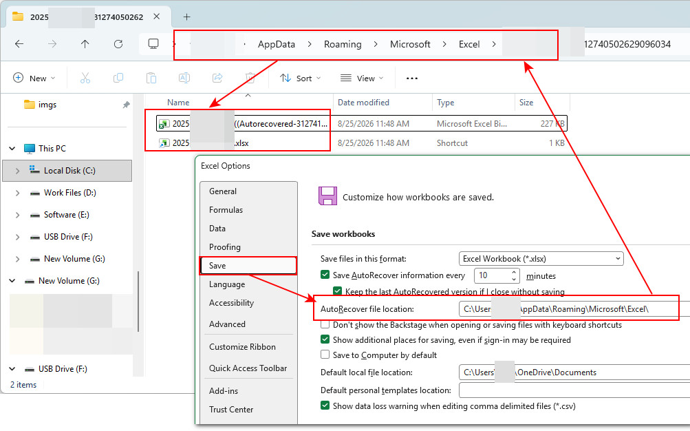 Trovare la posizione dei file di salvataggio automatico di Excel