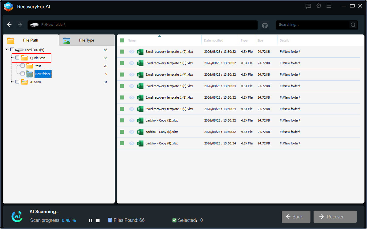 Scansione dei file Excel eliminati