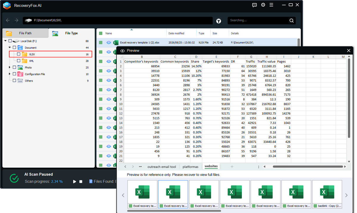 Visualizzare in anteprima i file Excel recuperabili
