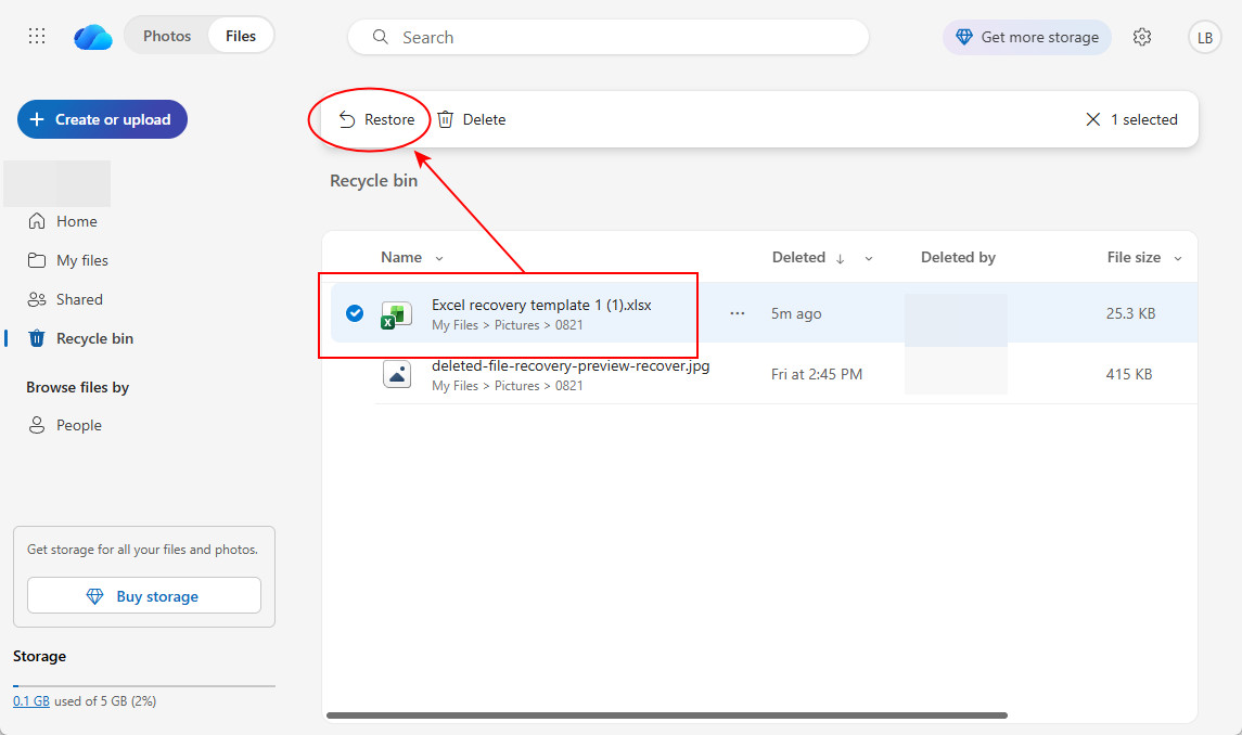 Ripristinare un file Excel eliminato da OneDrive