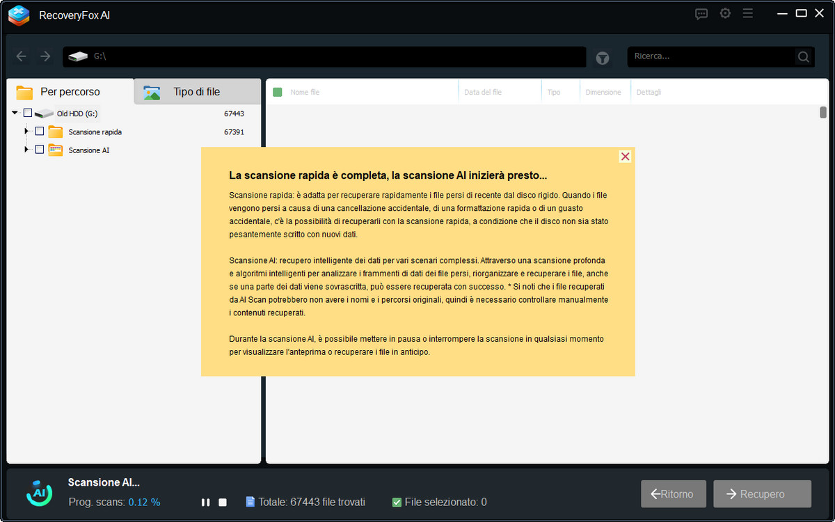 Interfaccia di scansione RecoveryFox