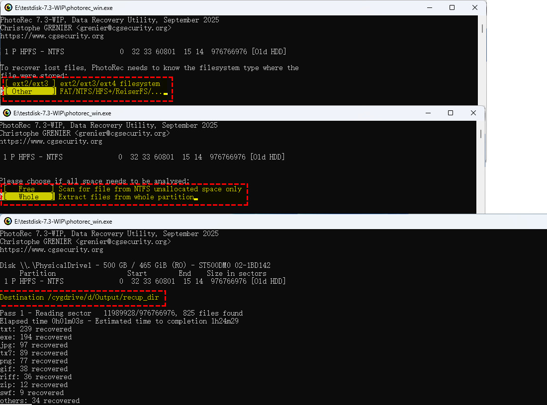 Recupero dati vecchio hard disk PhotoRec