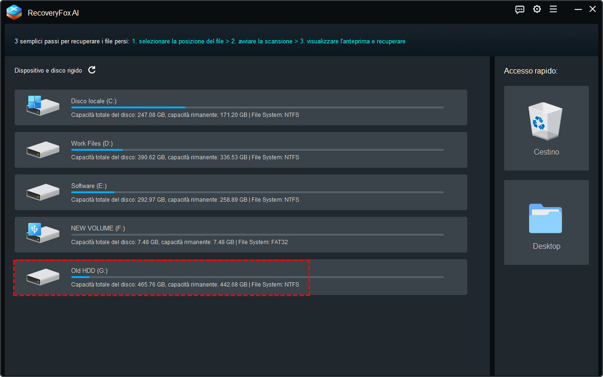 Interfaccia di avvio RecoveryFox AI