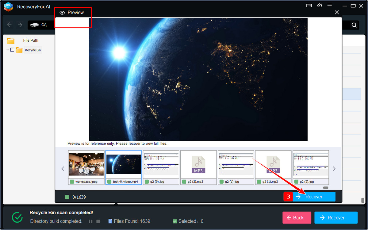 Anteprima e recupero file