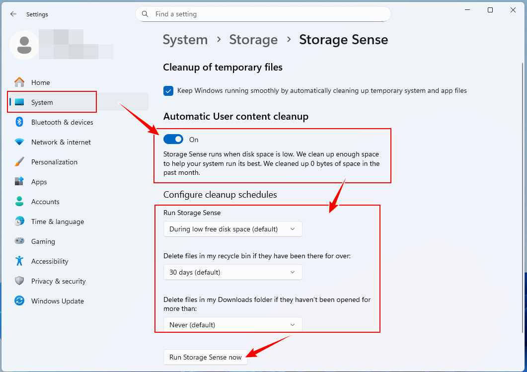 Svuotare il Cestino con Sensore memoria