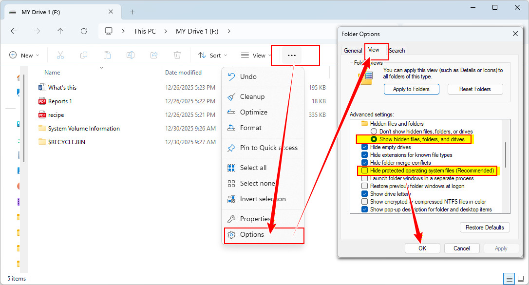 Abilitare la cartella $RECYCLE.BIN nascosta