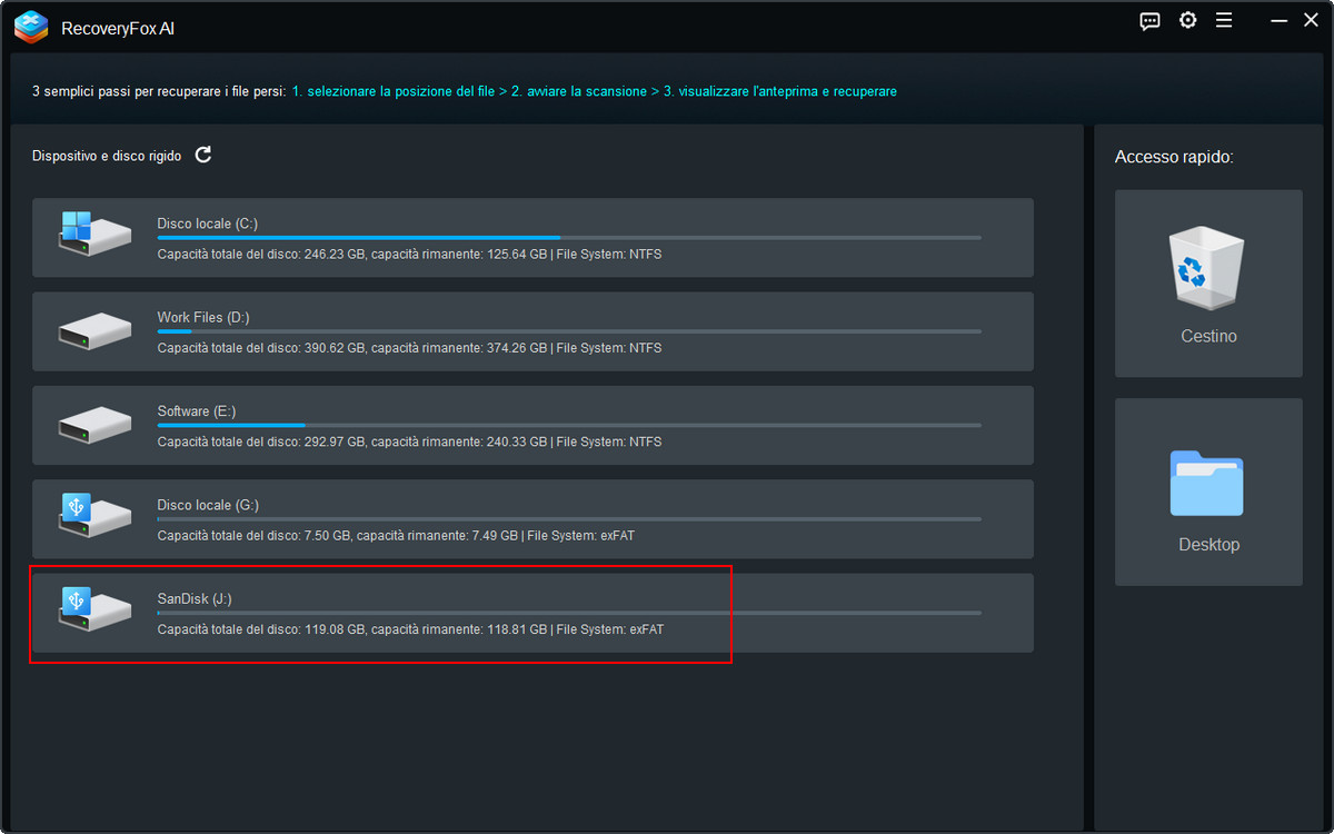 Seleziona scheda SD per scansione