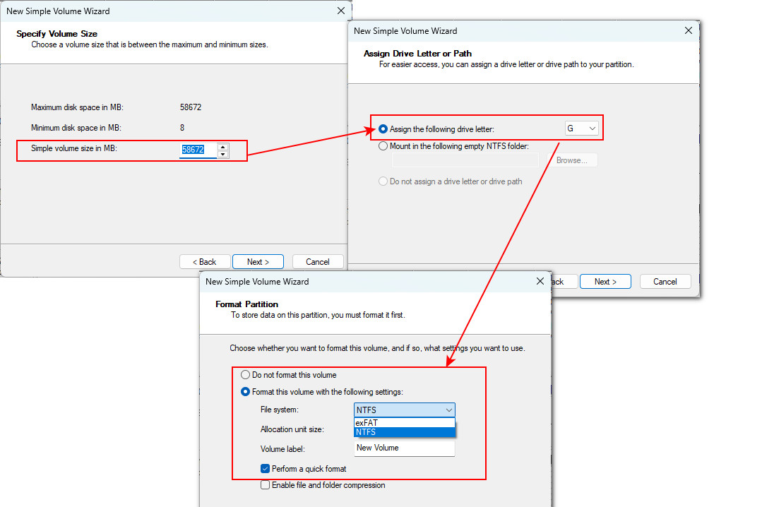 Configura la formattazione dell'unità USB