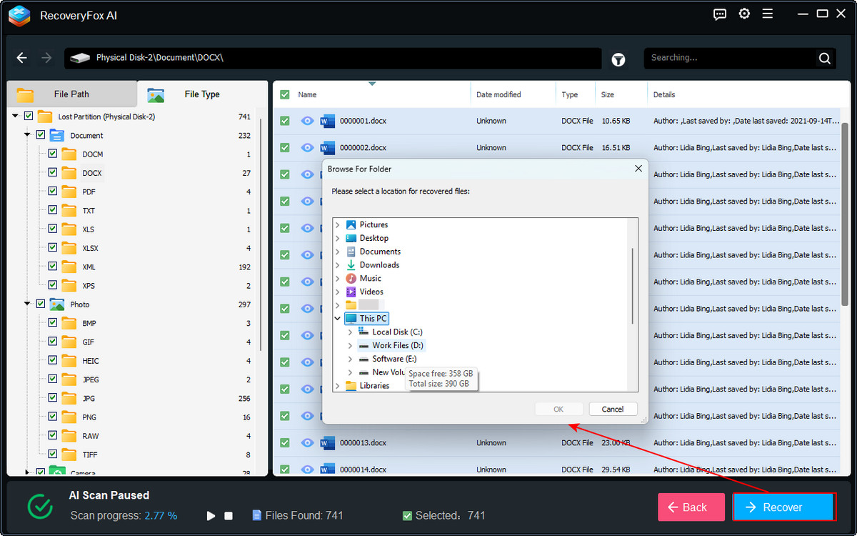 Recupera e salva i file USB