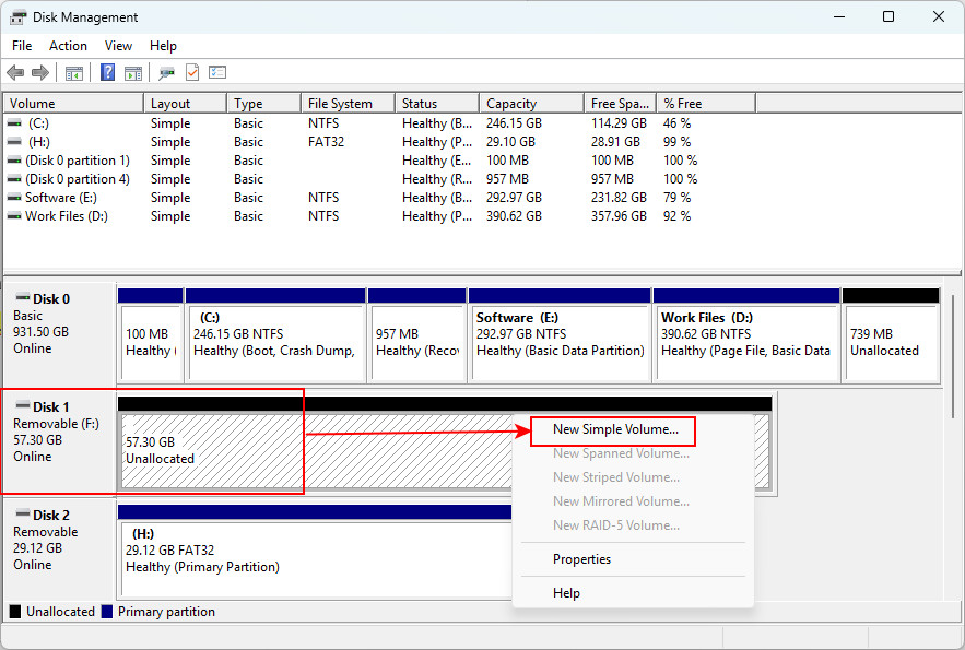 Elimina il volume di un'unità USB RAW