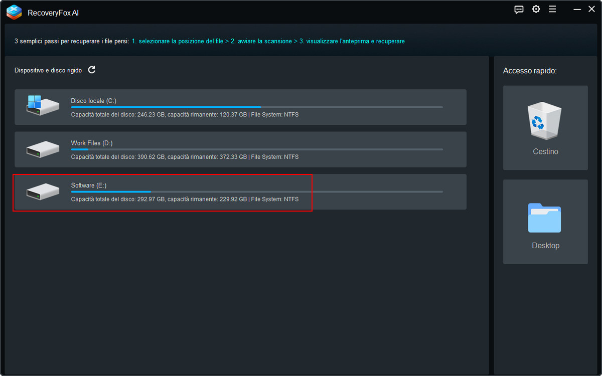 Seleziona posizione file