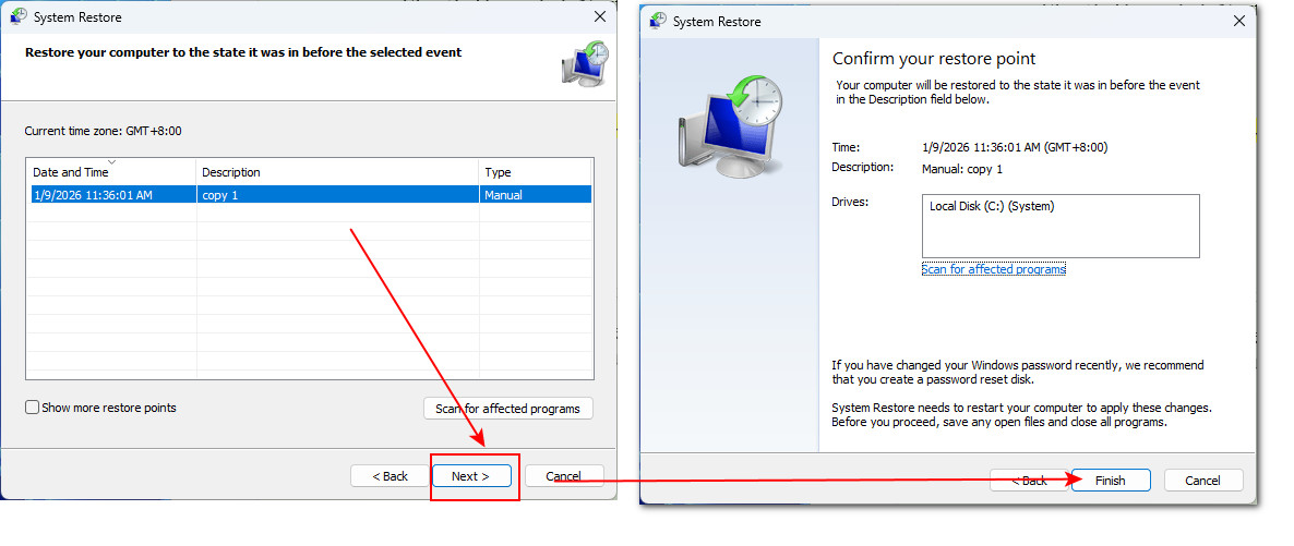 Ripristino configurazione di sistema in Windows 11