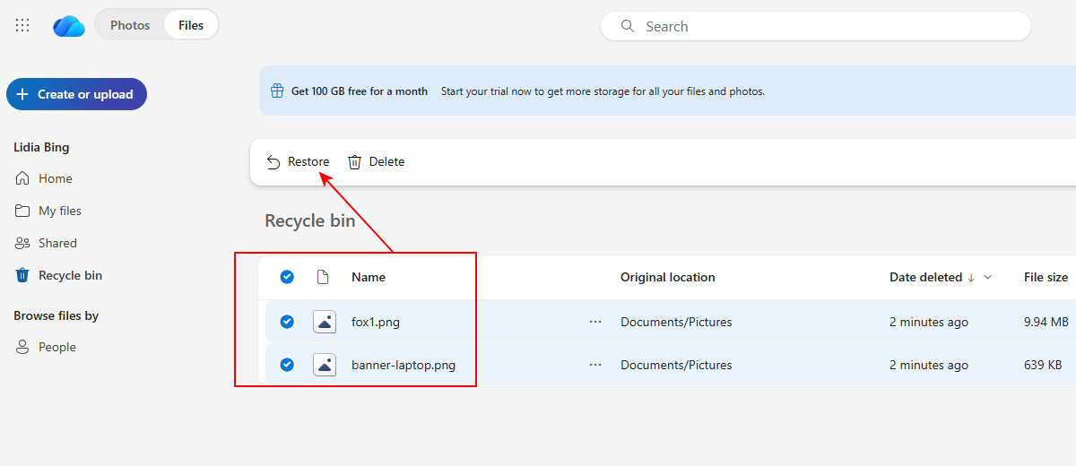 Recuperare file dal Cestino OneDrive