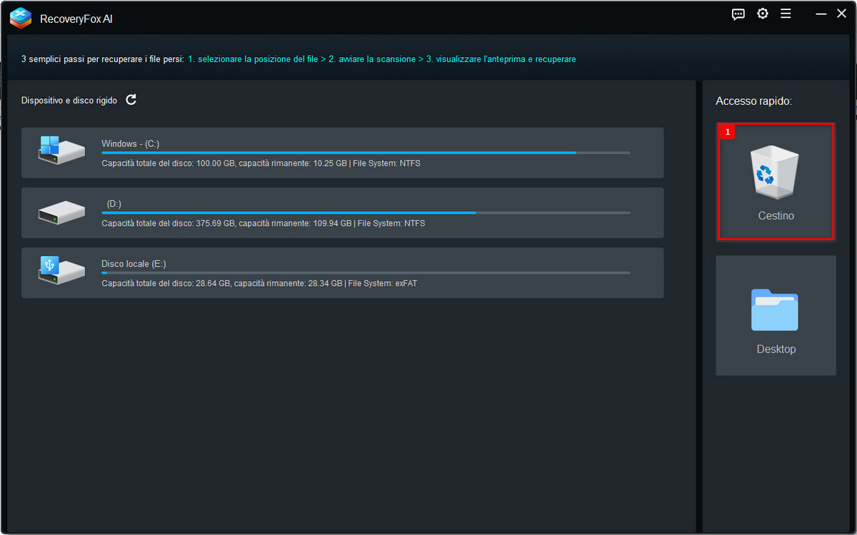 Seleziona Cestino per avviare la scansione