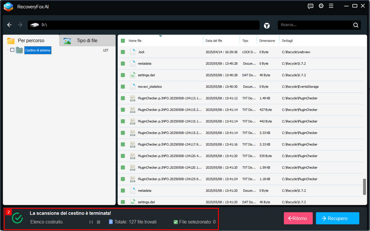 Scansione del Cestino svuotato